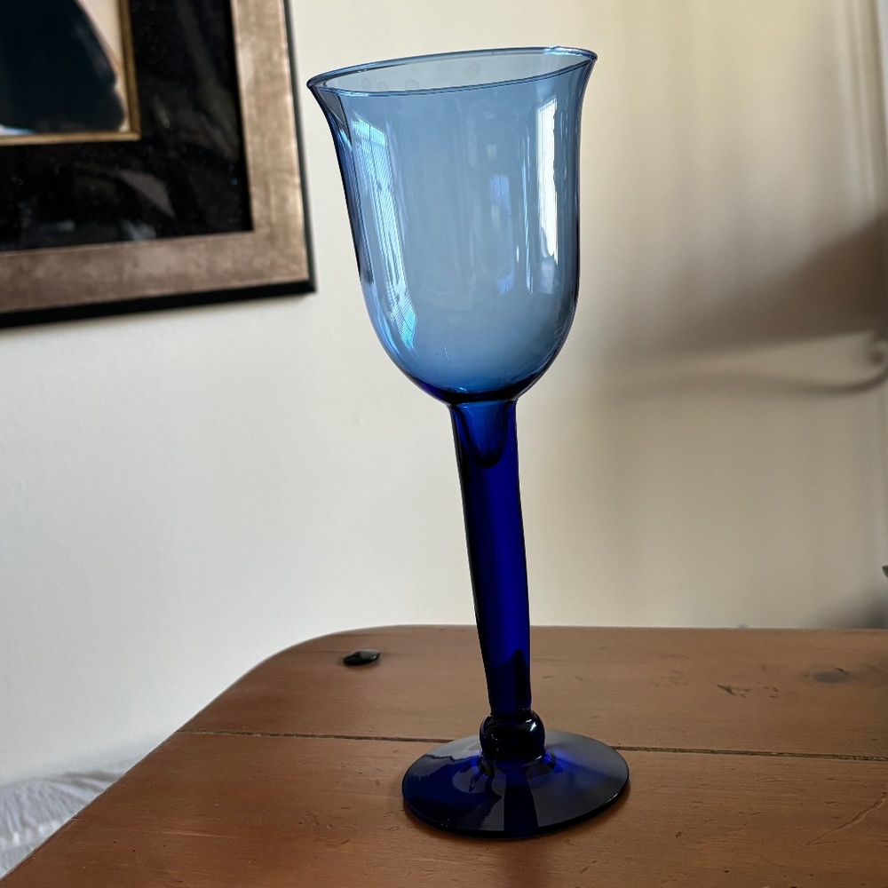 Vintage Tall Blue Wine Glass